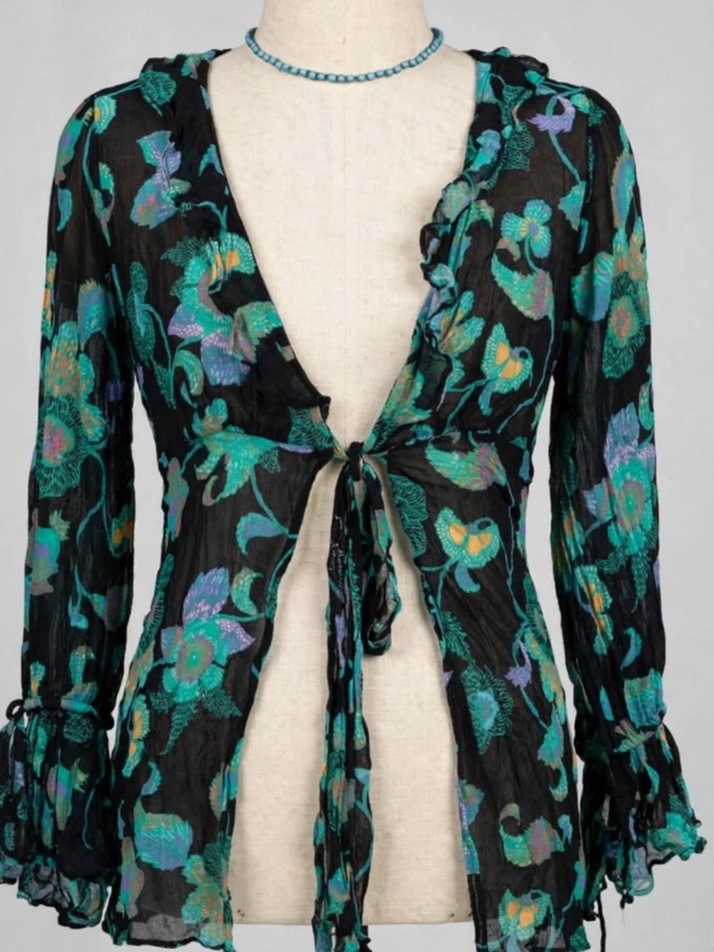 Floral Black and Green Women's Top